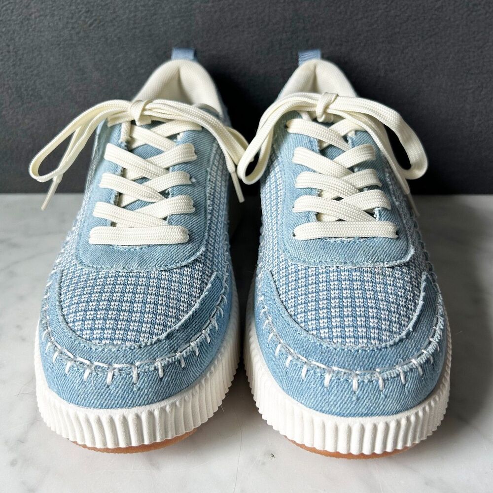Platform Wedge Sneakers Blue/White Nicole Miller Brita Women's Size 9 NEW